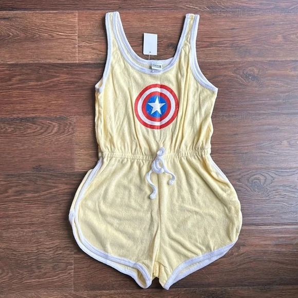 NEW Marvel Captain America Romper | Terry Cloth Romper | Yellow Romper | Comic - Picture 1 of 8